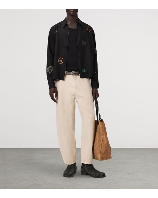 AllSaints Black Embroidered Zip-Up Shirt for men