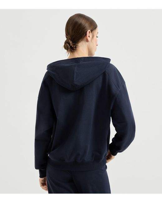 Brunello Cucinelli Blue Stretch-Cotton Embellished Hoodie