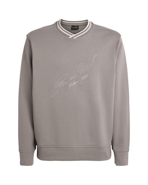 Emporio Armani Gray Cotton Embroidered Logo Sweatshirt for men