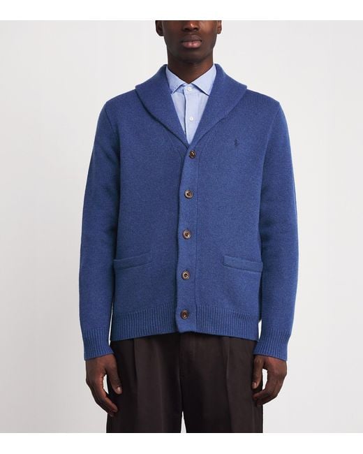 Polo Ralph Lauren Blue Wool-Cashmere Shawl-Collar Cardigan