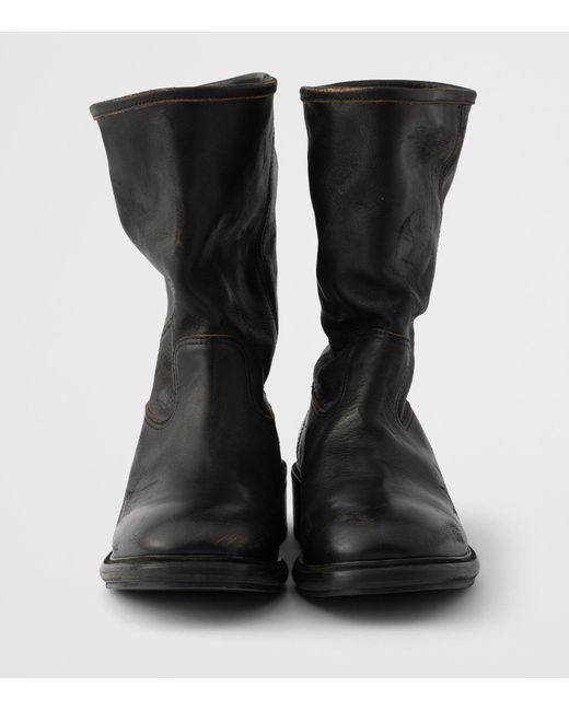 Prada Black Leather Vintage-Effect Mid-Calf Boots 30