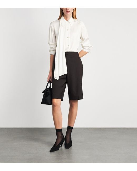 Vince White Silk-Blend Scarf-Detail Shirt