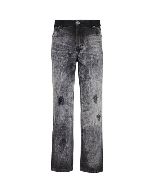 Balmain Gray Stonewash Straight Jeans for men