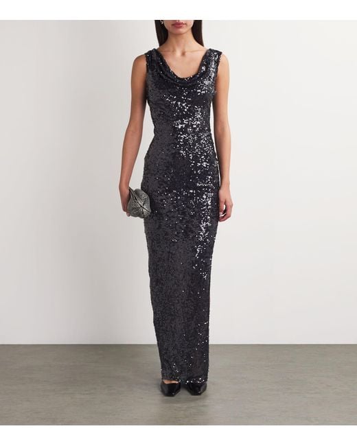 LAPOINTE Black Sequinned Cowl-Neck Gown