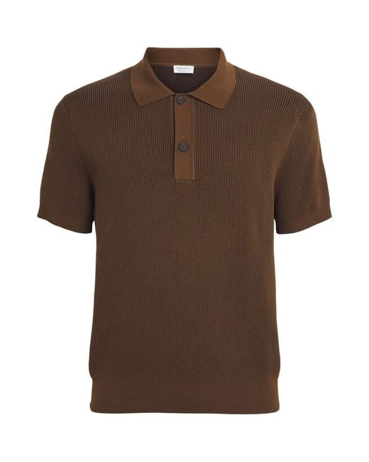 Sunspel Brown Cotton Rib-Knit Polo Shirt for men