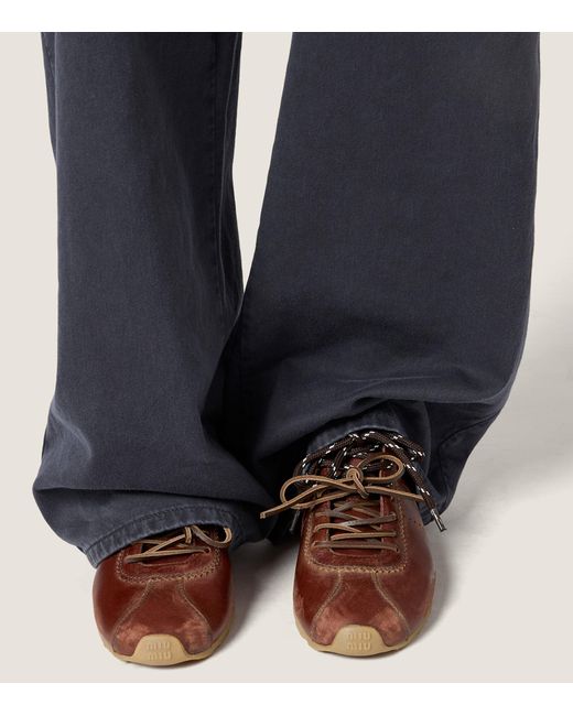Miu Miu Brown Leather Plume Sneakers