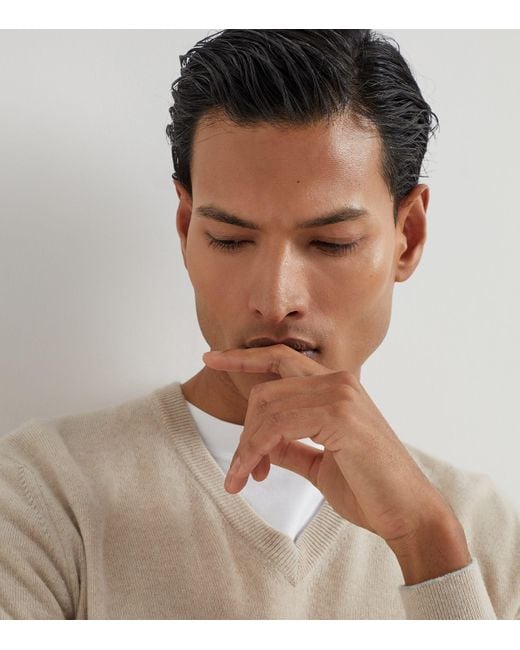 Brunello Cucinelli Natural Cashmere V-Neck Sweater for men