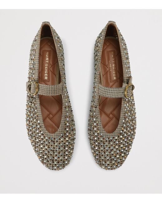 Kurt Geiger Natural Suede Embellished Mayfair Ballet Flats
