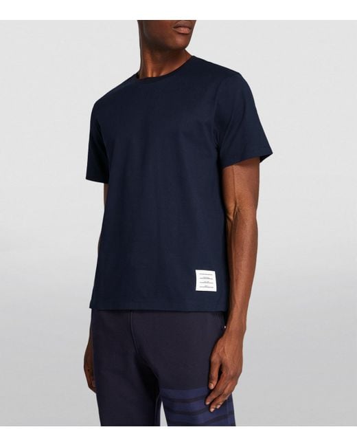 Thom Browne Blue Cotton Name Tag T-Shirt for men