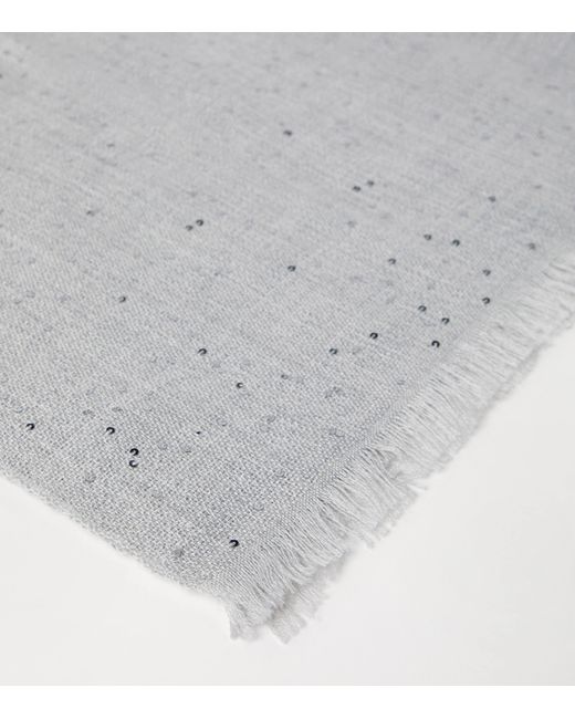 Brunello Cucinelli Gray Cashmere-Silk Diamond Yarn Sequin Scarf
