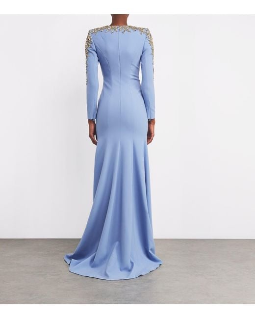 Jenny Packham Blue Crepe Embellished Sabi Gown