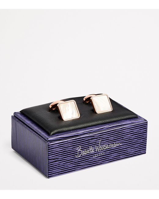 Babette Wasserman White Rose-Plated Key Stone Cufflinks for men