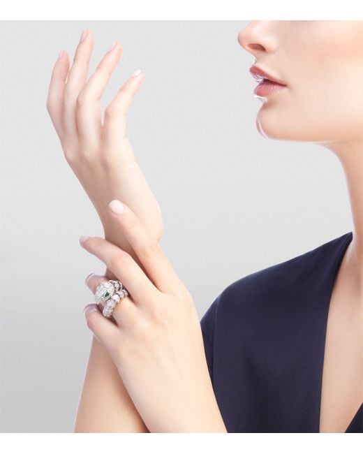 BVLGARI Metallic Diamond And Emerald Serpenti Ring