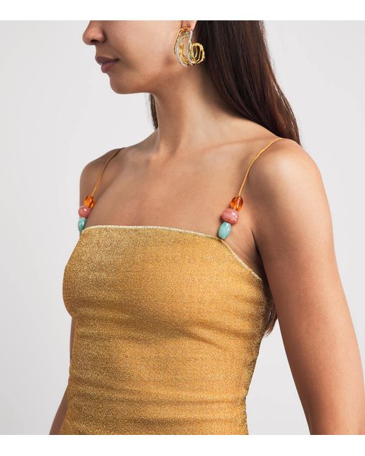Oseree Brown Metallic Beaded Lumière Mini Dress