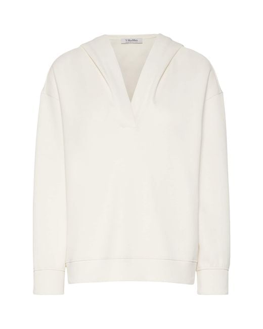 Max Mara White Hooded V-Neck Sweatshirt