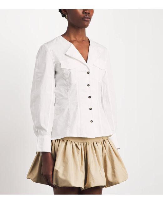Ganni White Stretch-Cotton V-Neck Shirt