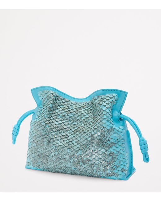 Loewe Blue Mini Snakeskin Scales Flamenco Clutch