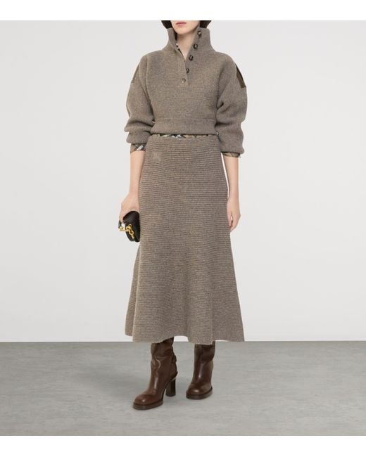 Burberry Gray Wool-Blend Rib-Knit Midi Skirt