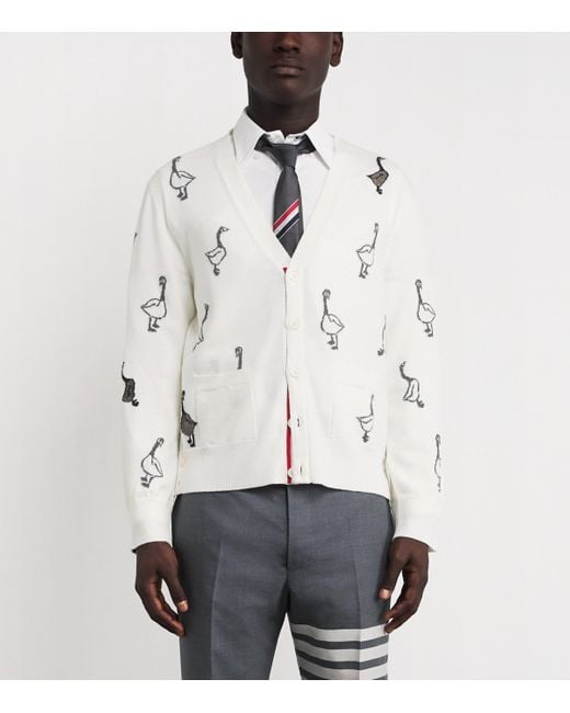 Thom Browne White Virgin Wool-Cotton Geese Cardigan for men
