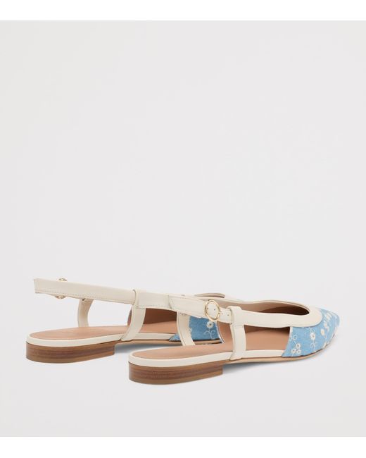 Malone Souliers White Denim-Leather Tate Slingback Flats