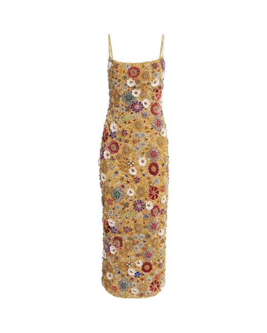 Rachel Gilbert Metallic Embellished Francesca Midi Dress