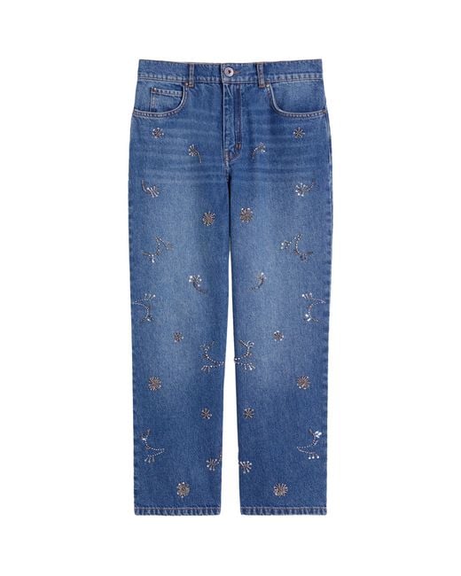 Weekend by Maxmara Blue Embellished Straight Cropped Jeans