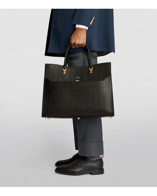 Thom Browne Black Large Leather Duet Tote Bag for men