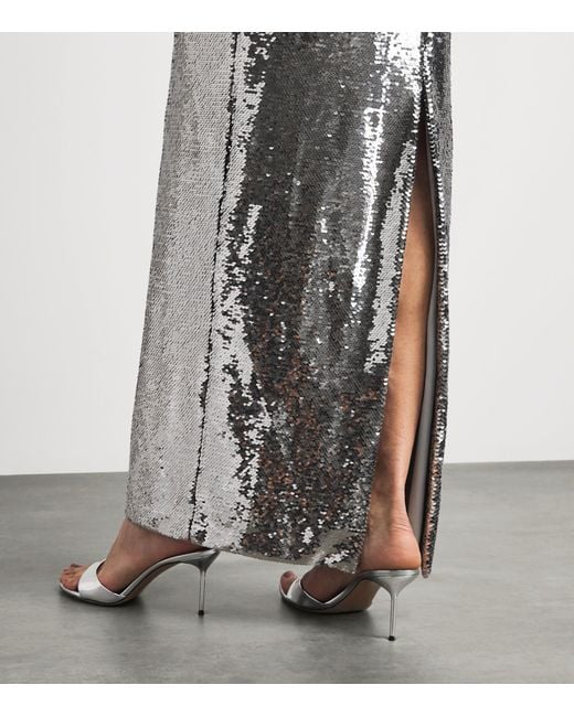 Monique Lhuillier Gray Sequin Floral Gown