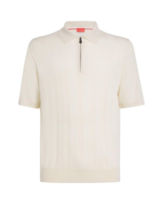 Isaia White Wool-Silk-Cashmere Knit Polo Shirt for men
