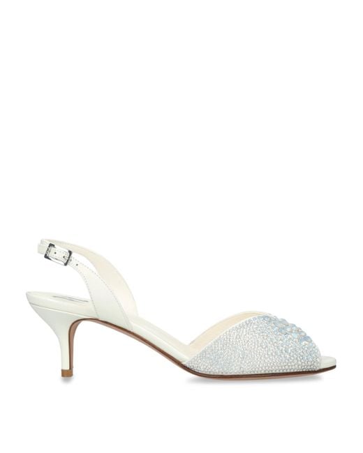 Gina White Satin Embellished Arabel Pumps 50