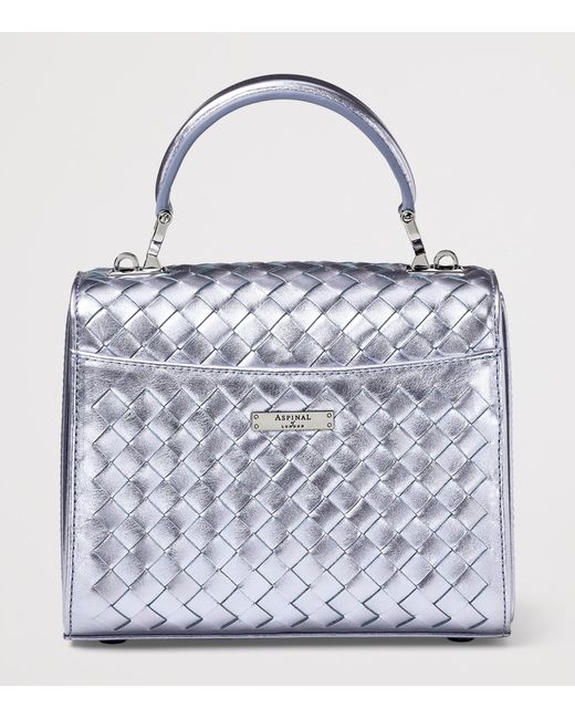 Aspinal White Midi Metallic Leather Mayfair Bag