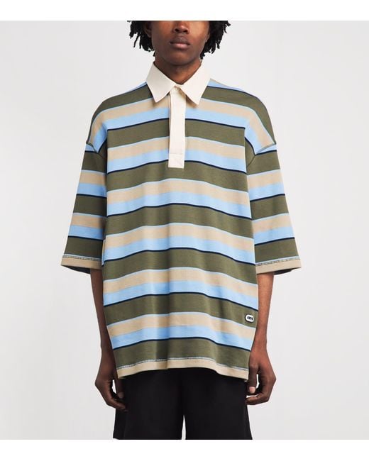 AMI Blue Cotton Oversized Stripe Polo Shirt for men