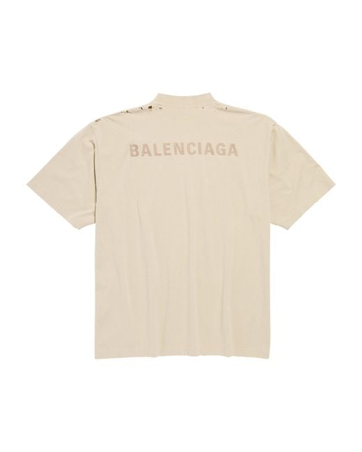 Balenciaga Natural Cotton Distressed Logo T-Shirt for men