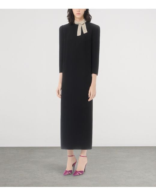 Valentino Black Silk Embellished-Collar Midi Dress