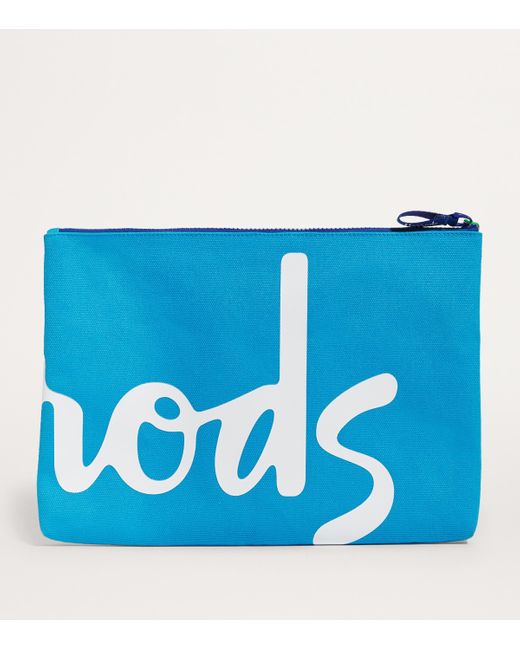 Harrods Blue Large Cotton Logo Pouch for men
