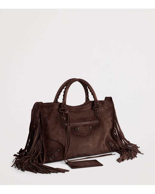 Balenciaga Brown Medium Suede Fringe Le City Top-Handle Bag