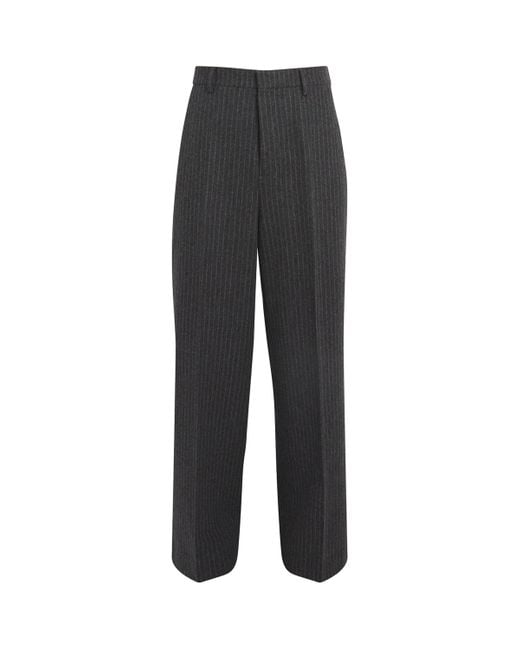 AMI Gray Wool Pinstripe Wide-Leg Trousers for men
