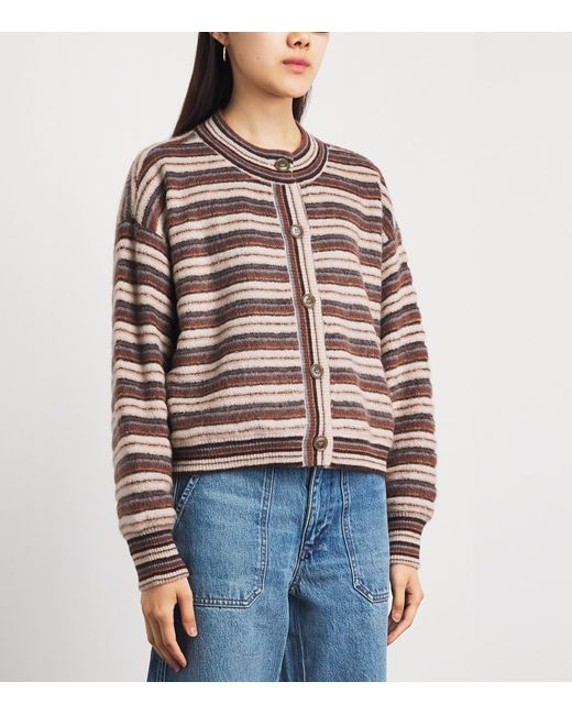 FRAME Brown Mohair-Blend The Femme Stripe Cardigan