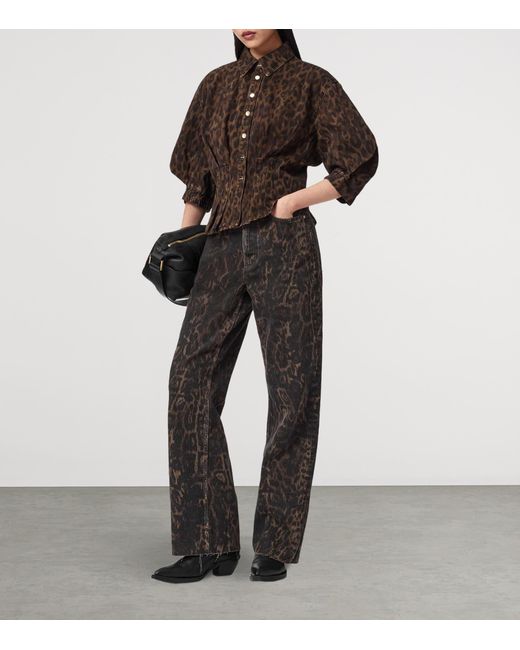 AllSaints Brown Denim Leopard Nancy Shirt
