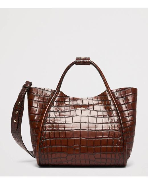 Max Mara Brown Small Croc-Embossed Leather Marine Top-Handle Bag