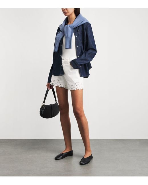 FRAME White The Eyelet Long Hang Denim Shorts