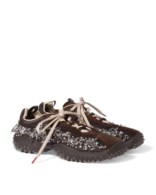 Miu Miu Brown Suede Beaded Bubble Sneakers