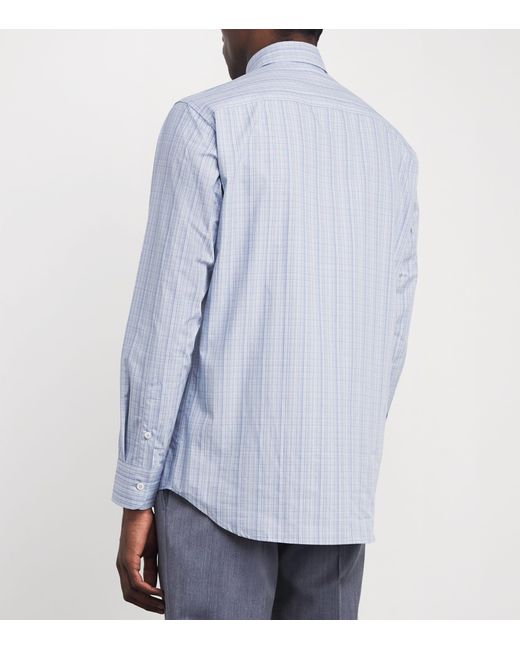 Brioni Blue Cotton Check Shirt for men
