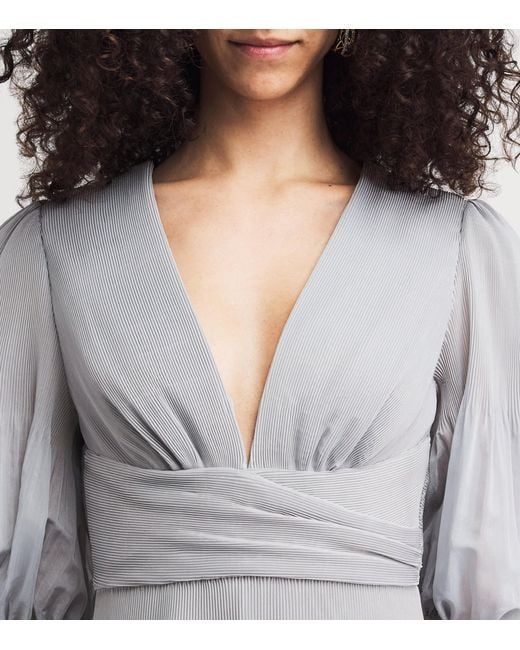 Zimmermann Gray Pleated Plunge-Neck Midi Dress