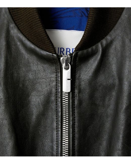 Burberry Black Leather Bomber Jacket for men