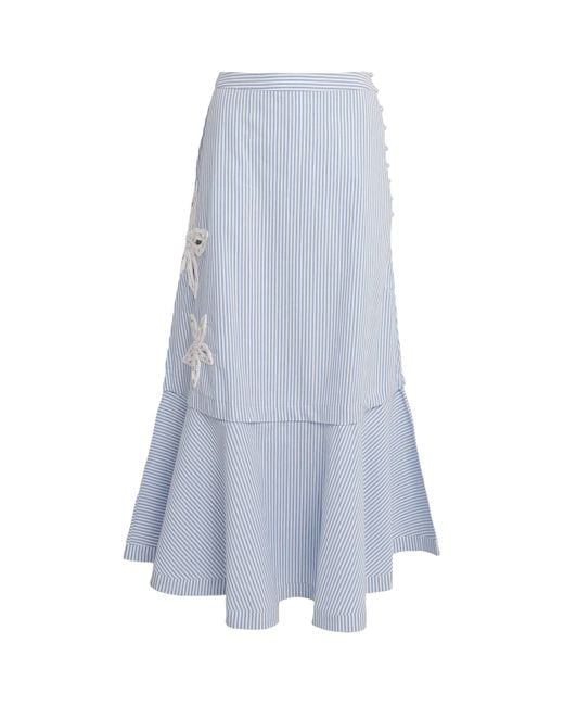 Sandro Blue Cotton-Blend Stripe Midi Skirt
