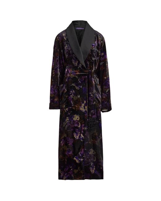Ralph Lauren Women's Black Velvet Embellished Floral Wrap Coat