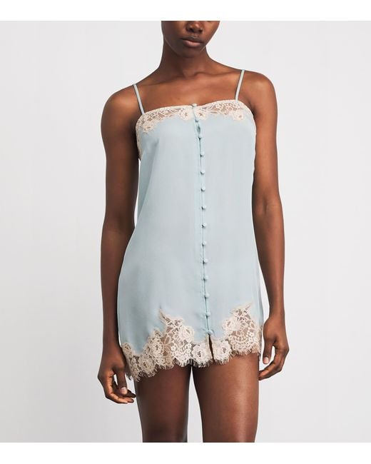 Fleur du Mal Blue Silk Lace-Trim Juliet Slip Dress