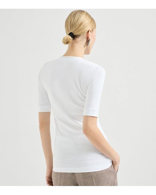 Brunello Cucinelli White Stretch-Cotton Monili-Detail T-Shirt