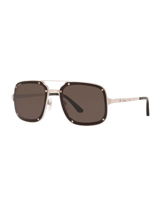 Cartier Brown Stud-trim Square Aviator Sunglasses for men
